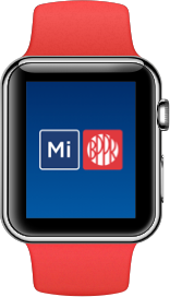 Imagen de un reloj apple watch y el logo de popular en el centro. 