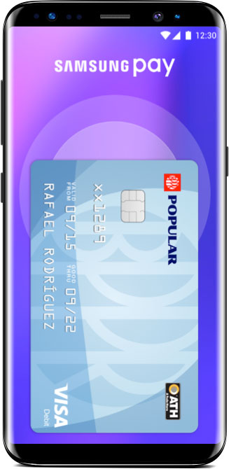 Teléfono móvil mostrando pantalla de samsung pay